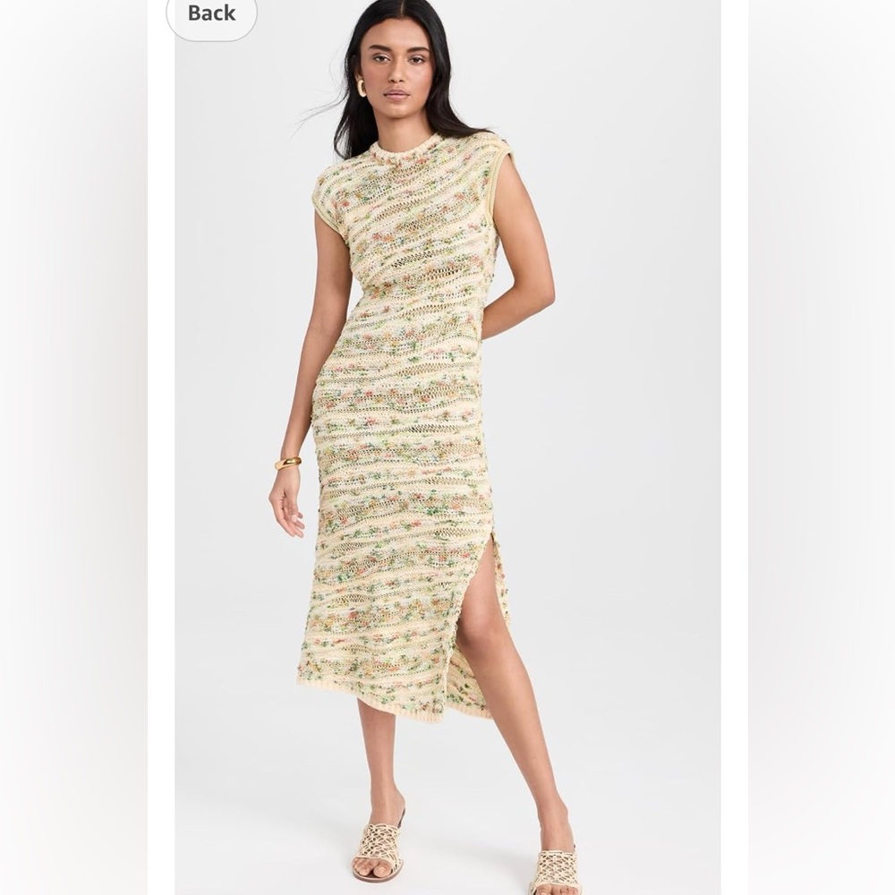 Ulla Johnson Cream Multicolor Knit Midi Dress with Side Slit
